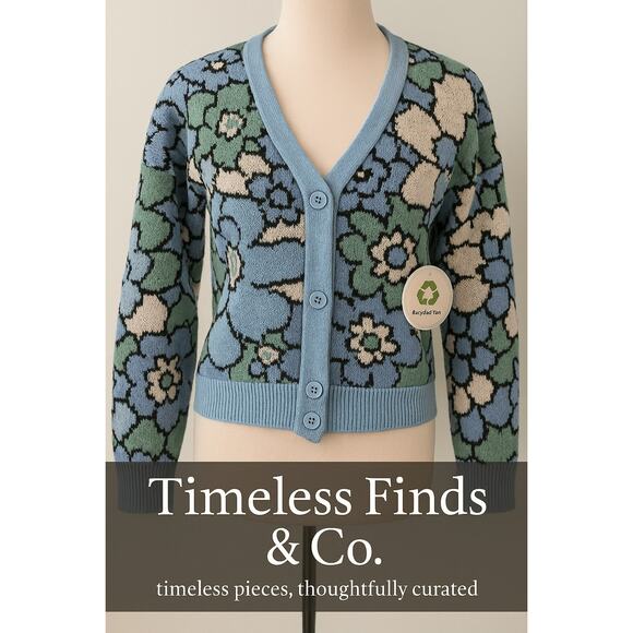 NWT Willow & Wind Blue Green Floral Recycled Yarn Cardigan (Size S) - Picture 9 of 15